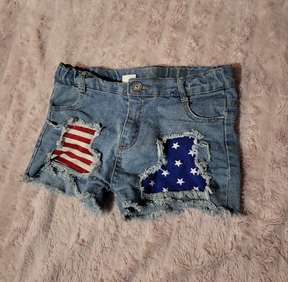 Other - Denim Distressed Shorts with American Flag Patches
